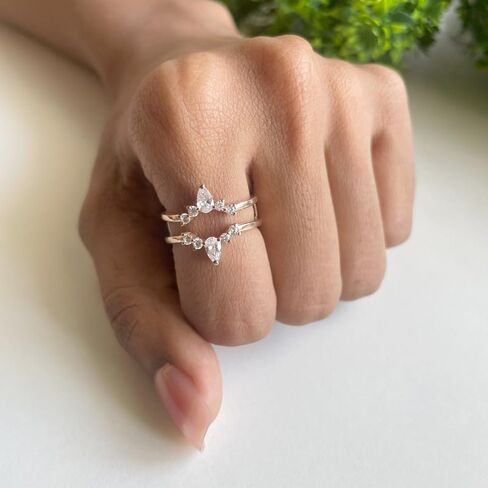 White Diamond Crown Shaped Enhancer Guard For Women, 14k Gold Finish April Birthstone White Diamond Wrap Ring, Engagement Ring in Saudi Arabia