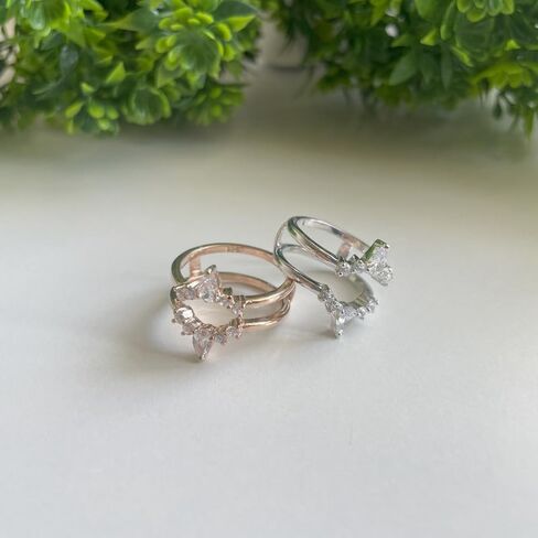 White Diamond Crown Shaped Enhancer Guard For Women, 14k Gold Finish April Birthstone White Diamond Wrap Ring, Engagement Ring in Saudi Arabia