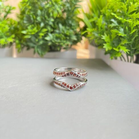 Red Garnet V Shaped Enhancer Guard For Women, 14k Gold Finish Garnet Anniversary Wrap Ring, Anniversary Band in Saudi Arabia