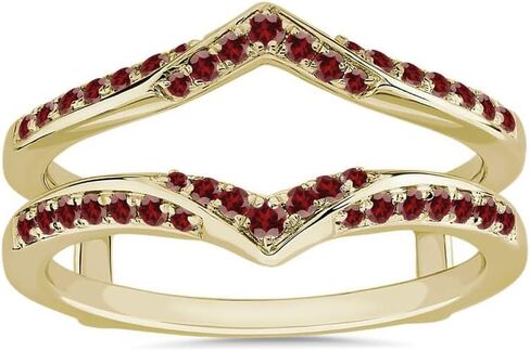 Red Garnet V Shaped Enhancer Guard For Women, 14k Gold Finish Garnet Anniversary Wrap Ring, Anniversary Band in Saudi Arabia