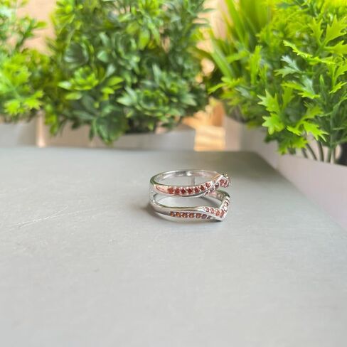Red Garnet V Shaped Enhancer Guard For Women, 14k Gold Finish Garnet Anniversary Wrap Ring, Anniversary Band in Saudi Arabia
