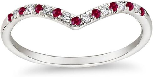 خاتم زواج على شكل حرف V للنساء من Alternate Ruby & White Diamond Chevron، خاتم الذكرى السنوية على شكل حرف V بلمسة نهائية من الذهب عيار 14 قيراط ومطابق للكونتور على شكل V in Saudi Arabia