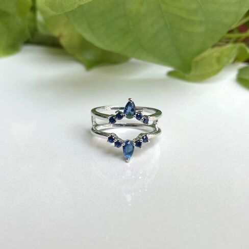 Blue Sapphire Crown Shaped Enhancer Guard For Women, 14k Gold Finish Blue Sapphire Wrap Ring, Engagement Ring in Saudi Arabia