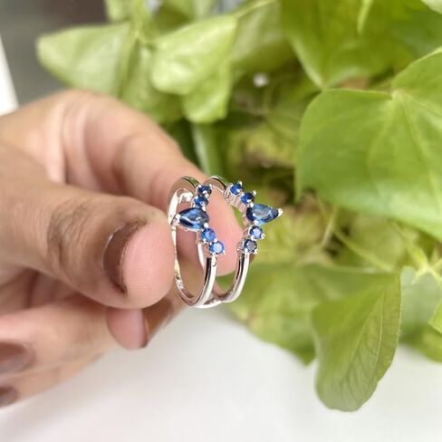 Blue Sapphire Crown Shaped Enhancer Guard For Women, 14k Gold Finish Blue Sapphire Wrap Ring, Engagement Ring in Saudi Arabia