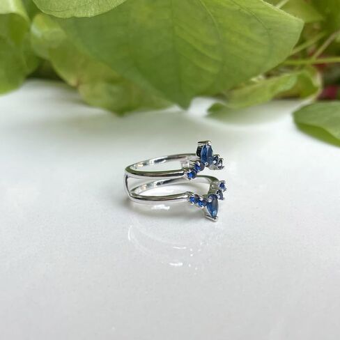 Blue Sapphire Crown Shaped Enhancer Guard For Women, 14k Gold Finish Blue Sapphire Wrap Ring, Engagement Ring in Saudi Arabia