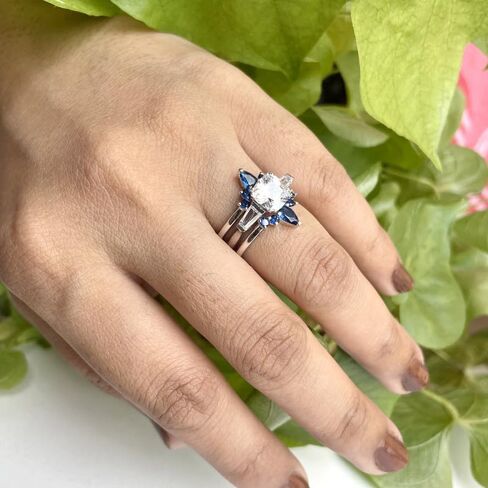Blue Sapphire Crown Shaped Enhancer Guard For Women, 14k Gold Finish Blue Sapphire Wrap Ring, Engagement Ring in Saudi Arabia