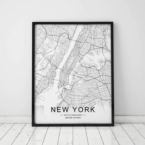 New York City Downtown Map Wall Art New York Street Map Print New York Map Decor City Road Art Black and White City Map Office Wall Hanging 8x10 inch No Frame in Saudi Arabia