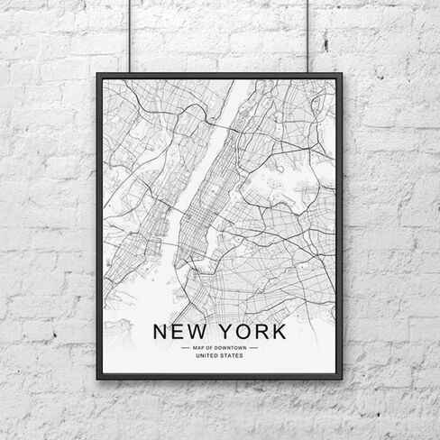 New York City Downtown Map Wall Art New York Street Map Print New York Map Decor City Road Art Black and White City Map Office Wall Hanging 8x10 inch No Frame in Saudi Arabia