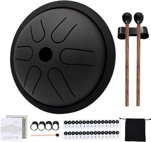 Yahpetes Worry-free Drum 5.5 Inch Steel Tongue Drum 6 Notes Musical Instruments Hand Drums with Handpan Drum with 1 Pair Mallets and Storage Drum Bag Note Sticks (Green) in Kuwait