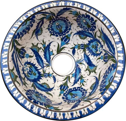 Unique Floral Bathroom Vessel Sink, Ceramic Round Washbasin, Vanity Vessel Sink, Kitchen Countertop Basin, Powder Sink, Bathroom Remodeling in Saudi Arabia