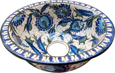 Unique Floral Bathroom Vessel Sink, Ceramic Round Washbasin, Vanity Vessel Sink, Kitchen Countertop Basin, Powder Sink, Bathroom Remodeling in Saudi Arabia