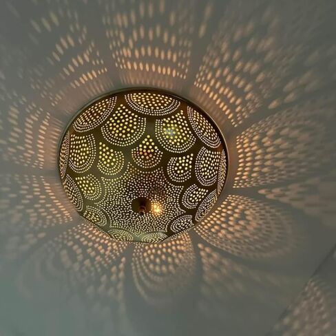 Flush Ceiling Light – Handcrafted Moroccan Brass Lighting (Silver, 12 Inch) in Saudi Arabia