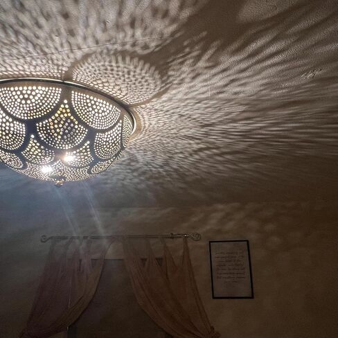 Flush Ceiling Light – Handcrafted Moroccan Brass Lighting (Silver, 12 Inch) in Saudi Arabia