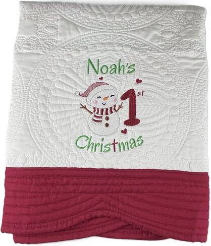 Personalized 1st Christmas Heirloom Quilt Blankets - Custom Embroidered with Name & Snowman. 2 Sizes & 6 Border Color Options. Christmas, Birthday or Shower Gift. in Saudi Arabia