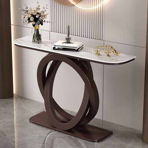 Console Tables,Contemporary Accent Table,Entryway Table with Storage Behind Couch Sofa Table for Living Room, Hallway, Foyer(White+Brown,100cm/39.4in) in Saudi Arabia