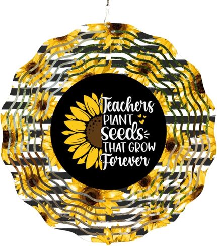 Sunflower Teacher Wind Spinner, 12-inch Decorative Metal Hanging Art, Black and Yellow in Saudi Arabia