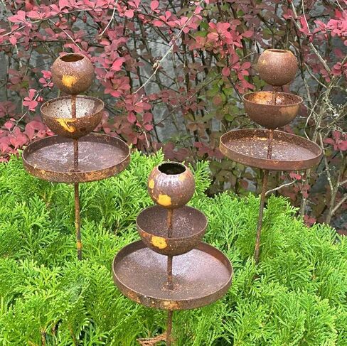 Metal Rain Catchers, Bee Cups Outdoor Garden Decoration, Bees Garden Decoration, Butterfly Feeder, Water Station, Rusty Flower Garden Stakes in Saudi Arabia