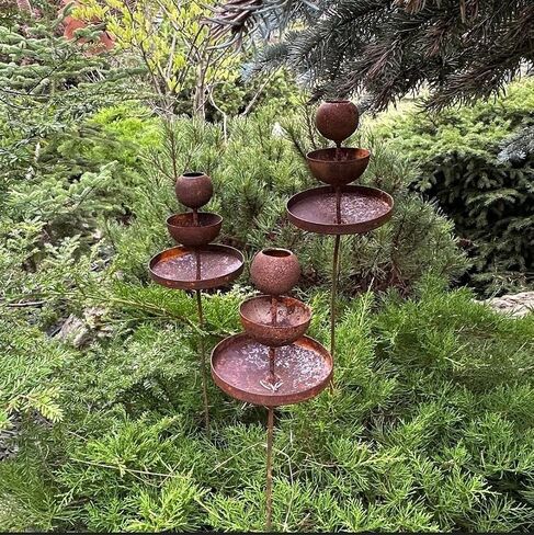 Metal Rain Catchers, Bee Cups Outdoor Garden Decoration, Bees Garden Decoration, Butterfly Feeder, Water Station, Rusty Flower Garden Stakes in Saudi Arabia