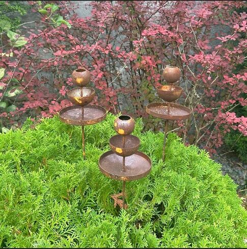 Metal Rain Catchers, Bee Cups Outdoor Garden Decoration, Bees Garden Decoration, Butterfly Feeder, Water Station, Rusty Flower Garden Stakes in Saudi Arabia