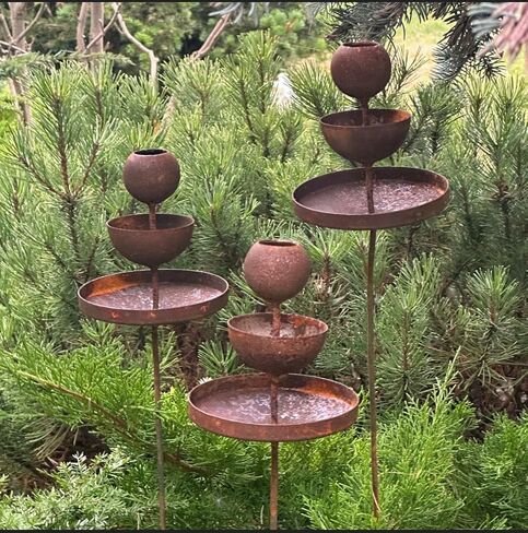 Metal Rain Catchers, Bee Cups Outdoor Garden Decoration, Bees Garden Decoration, Butterfly Feeder, Water Station, Rusty Flower Garden Stakes in Saudi Arabia