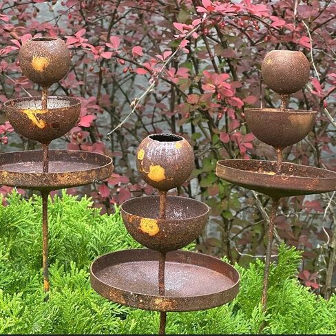 Metal Rain Catchers, Bee Cups Outdoor Garden Decoration, Bees Garden Decoration, Butterfly Feeder, Water Station, Rusty Flower Garden Stakes in Saudi Arabia