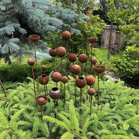 Rusty Flower Buds Set of 20, Metal Garden Stakes, Rustic Yard Art, Outdoor Metal Decor, Weathered Garden Sculpture, Rusty Rain Catchers in Saudi Arabia