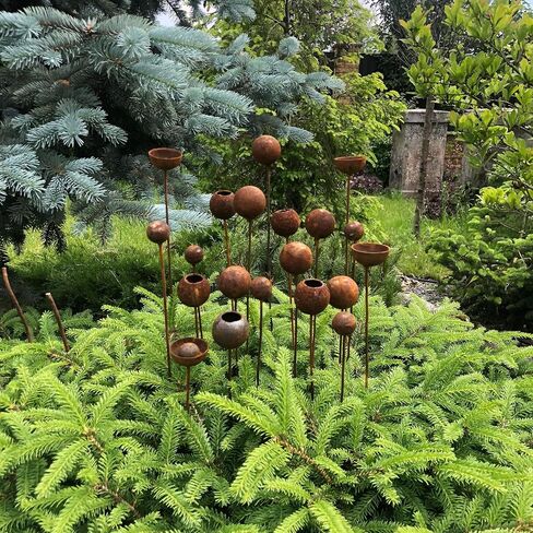 Rusty Flower Buds Set of 20, Metal Garden Stakes, Rustic Yard Art, Outdoor Metal Decor, Weathered Garden Sculpture, Rusty Rain Catchers in Saudi Arabia