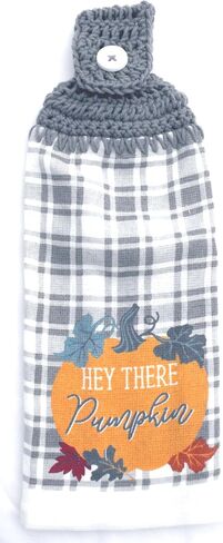 Hey There Pumpkin - رمادي منقوش - منشفة مطبخ معلقة مصنوعة يدويًا مزدوجة سميكة/كاملة in Kuwait