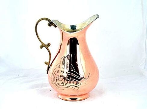CraftTR Unique Pitcher Motif, Copper Water Jug, Pure Solid Copper Pitcher, Water Container, Extra Thick Water Pitcher, Metal Pitcher 1mm Solid Pure Copper, Moscow Mule Carafes & Pitchers in Saudi Arabia