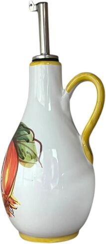 Italian Ceramic Olive Oil Bottle, Hand Painted Lemon & Pomegranate Design, 8.5 oz Oil & Vinegar Dispenser, Made in Italy, Mediterranean Kitchen Decor Cruet with Pour Spout in Saudi Arabia