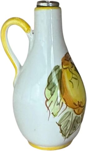 Italian Ceramic Olive Oil Bottle, Hand Painted Lemon & Pomegranate Design, 8.5 oz Oil & Vinegar Dispenser, Made in Italy, Mediterranean Kitchen Decor Cruet with Pour Spout in Saudi Arabia