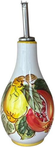 Italian Ceramic Olive Oil Bottle, Hand Painted Lemon & Pomegranate Design, 8.5 oz Oil & Vinegar Dispenser, Made in Italy, Mediterranean Kitchen Decor Cruet with Pour Spout in Saudi Arabia