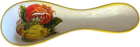 Hand Painted Italian Ceramic Spoon Rest – 8.75 Inches – Made in Italy, Green Lemon Design – Handmade Ceramic Kitchen Utensil Holder Lemons and pomegrate in Saudi Arabia