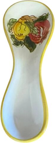 Hand Painted Italian Ceramic Spoon Rest – 8.75 Inches – Made in Italy, Green Lemon Design – Handmade Ceramic Kitchen Utensil Holder Lemons and pomegrate in Saudi Arabia