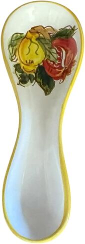 Hand Painted Italian Ceramic Spoon Rest – 8.75 Inches – Made in Italy, Green Lemon Design – Handmade Ceramic Kitchen Utensil Holder Lemons and pomegrate in Saudi Arabia