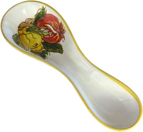 Hand Painted Italian Ceramic Spoon Rest – 8.75 Inches – Made in Italy, Green Lemon Design – Handmade Ceramic Kitchen Utensil Holder Lemons and pomegrate in Saudi Arabia