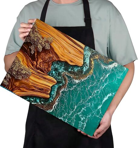Resin Epoxy Wood Grain Effect Cutting Board - Durable Glass Design - Three Unique Designs for Every Kitchen. in Saudi Arabia