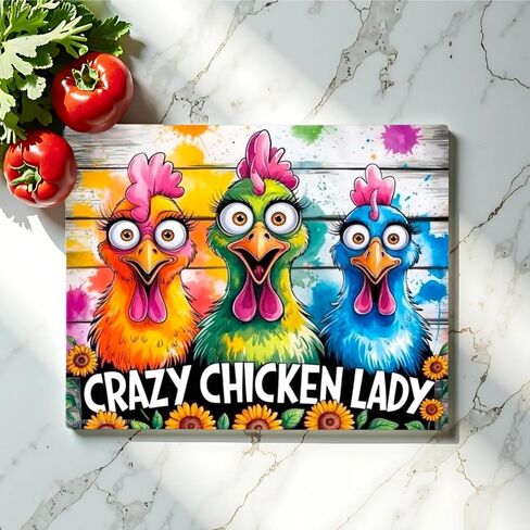 Chicken Lady Glass Cutting Board - Adorable Charcuterie Board for Housewarming or Holiday Gift. in Saudi Arabia