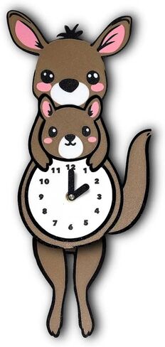 Kiki Kangaroo Pendulum Clock - 3D Printed Quartz Wall Clock, Quirky Art, Nursery, Children’s Rooms, Custom Colors in Saudi Arabia