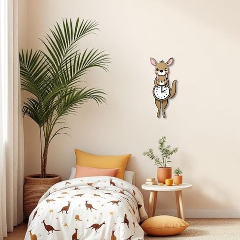 Kiki Kangaroo Pendulum Clock - 3D Printed Quartz Wall Clock, Quirky Art, Nursery, Children’s Rooms, Custom Colors in Saudi Arabia