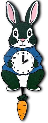 Petey Rabbit Bunny Pendulum Clock w/Carrot - Choose Colors, 3D Printed Quirky Wall Art, No Wall Damage, Nursery, Children’s Room in Saudi Arabia
