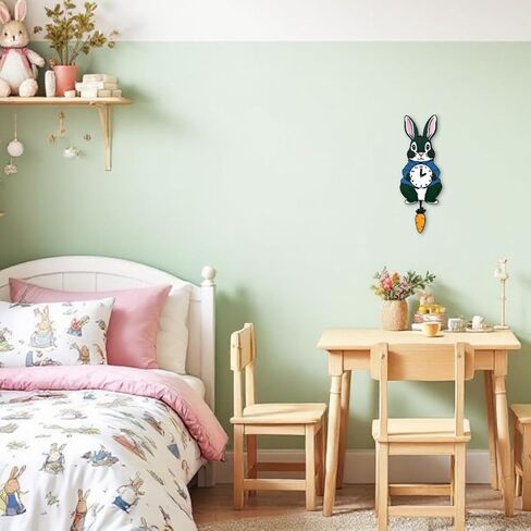 Petey Rabbit Bunny Pendulum Clock w/Carrot - Choose Colors, 3D Printed Quirky Wall Art, No Wall Damage, Nursery, Children’s Room in Saudi Arabia