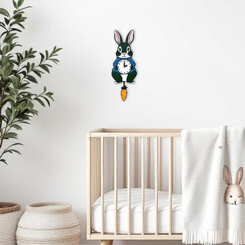 Petey Rabbit Bunny Pendulum Clock w/Carrot - Choose Colors, 3D Printed Quirky Wall Art, No Wall Damage, Nursery, Children’s Room in Saudi Arabia
