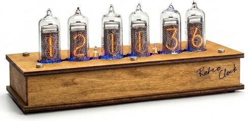 Nixie Tube Clock Authentic 6X IN-14 - Made in Ukraine - Vintage Retro Table - Wooden Desk Nixie Tube - Temperature Sensor - Handmade in Saudi Arabia