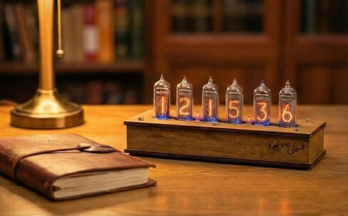 Nixie Tube Clock Authentic 6X IN-14 - Made in Ukraine - Vintage Retro Table - Wooden Desk Nixie Tube - Temperature Sensor - Handmade in Saudi Arabia