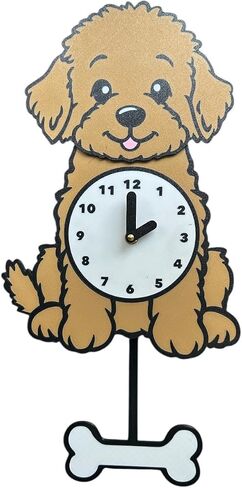 ساعة Ollie The Doodle Pendulum مع عظمة - اختر الألوان، Goldendoodle، Labradoodle، Cavapoo Quirky Wall Art، اسم مخصص، حضانة، مطبخ in Kuwait