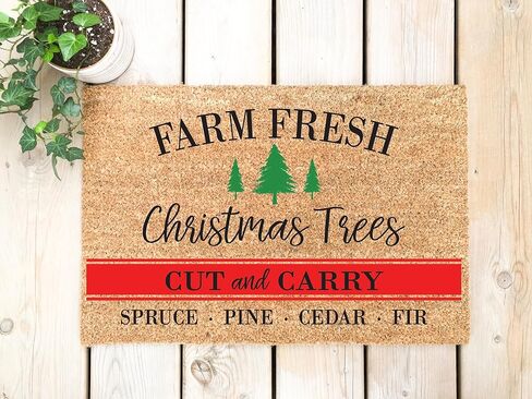 Farm Fresh Christmas Trees Color Version Doormat, Premium Thick Coir, Durable Welcome Mat, Festive Entryway Rug, Holiday Front Door Decor STK 1253 in Saudi Arabia