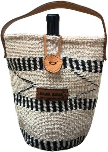 SAWA SAWA Balance Handmade Sisal Wine Basket with Handles and Button Closure, Reusable Economical Organic Fiber Wine Bottle Carrier, Portable Wine Bags for Gifts, Travel, Beach and Picnic in Saudi Arabia