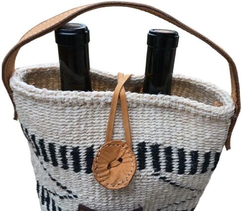 SAWA SAWA Balance Handmade Sisal Wine Basket with Handles and Button Closure, Reusable Economical Organic Fiber Wine Bottle Carrier, Portable Wine Bags for Gifts, Travel, Beach and Picnic in Saudi Arabia