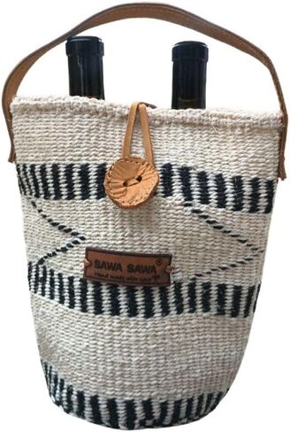 SAWA SAWA Balance Handmade Sisal Wine Basket with Handles and Button Closure, Reusable Economical Organic Fiber Wine Bottle Carrier, Portable Wine Bags for Gifts, Travel, Beach and Picnic in Saudi Arabia